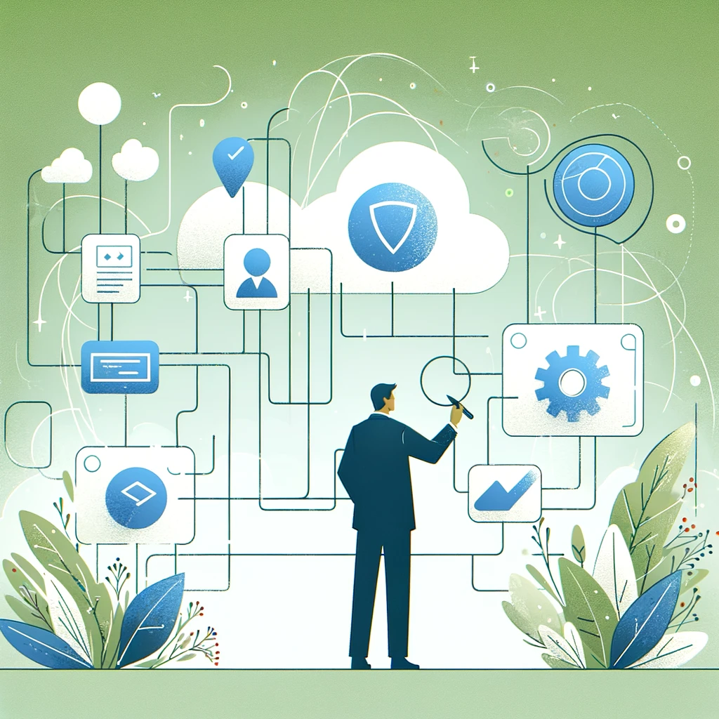 A specialist connects software systems with green puzzle pieces